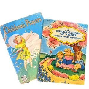 VTG 1940's Lot of 2 Books, Garden of Verses, Children's Prayers Books, HC